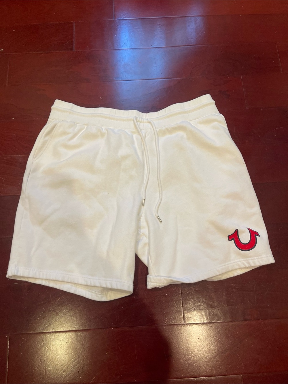 Athletic Jersey Drawstring Shorts with Red Logo